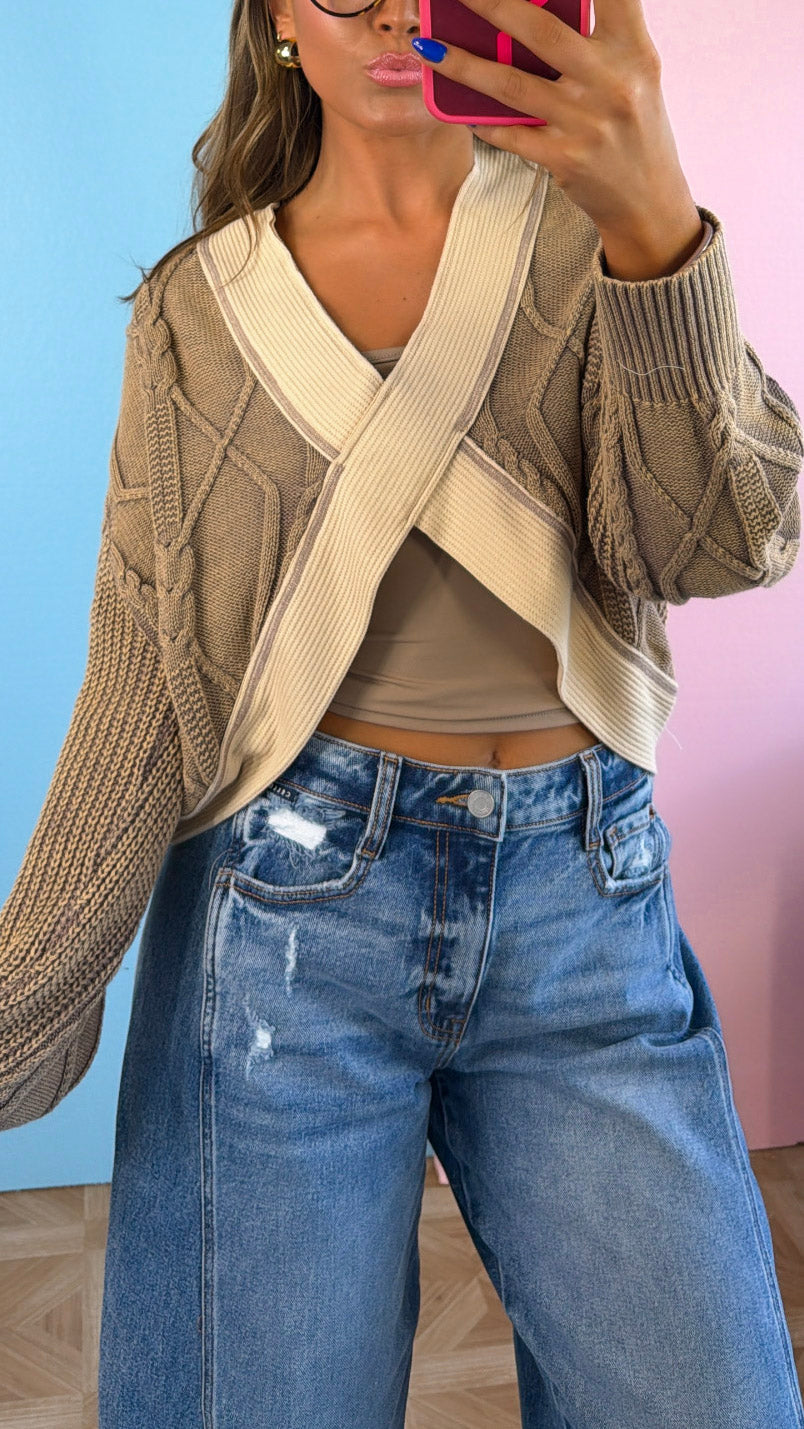 ECB Exclusive: Texture Criss Cross Top, Dusty Choco