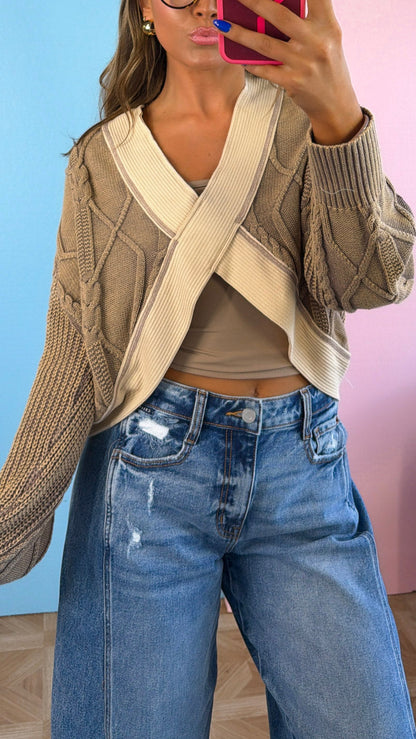 ECB Exclusive: Texture Criss Cross Top, Dusty Choco