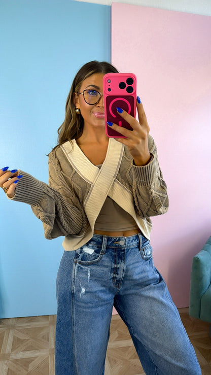 ECB Exclusive: Texture Criss Cross Top, Dusty Choco