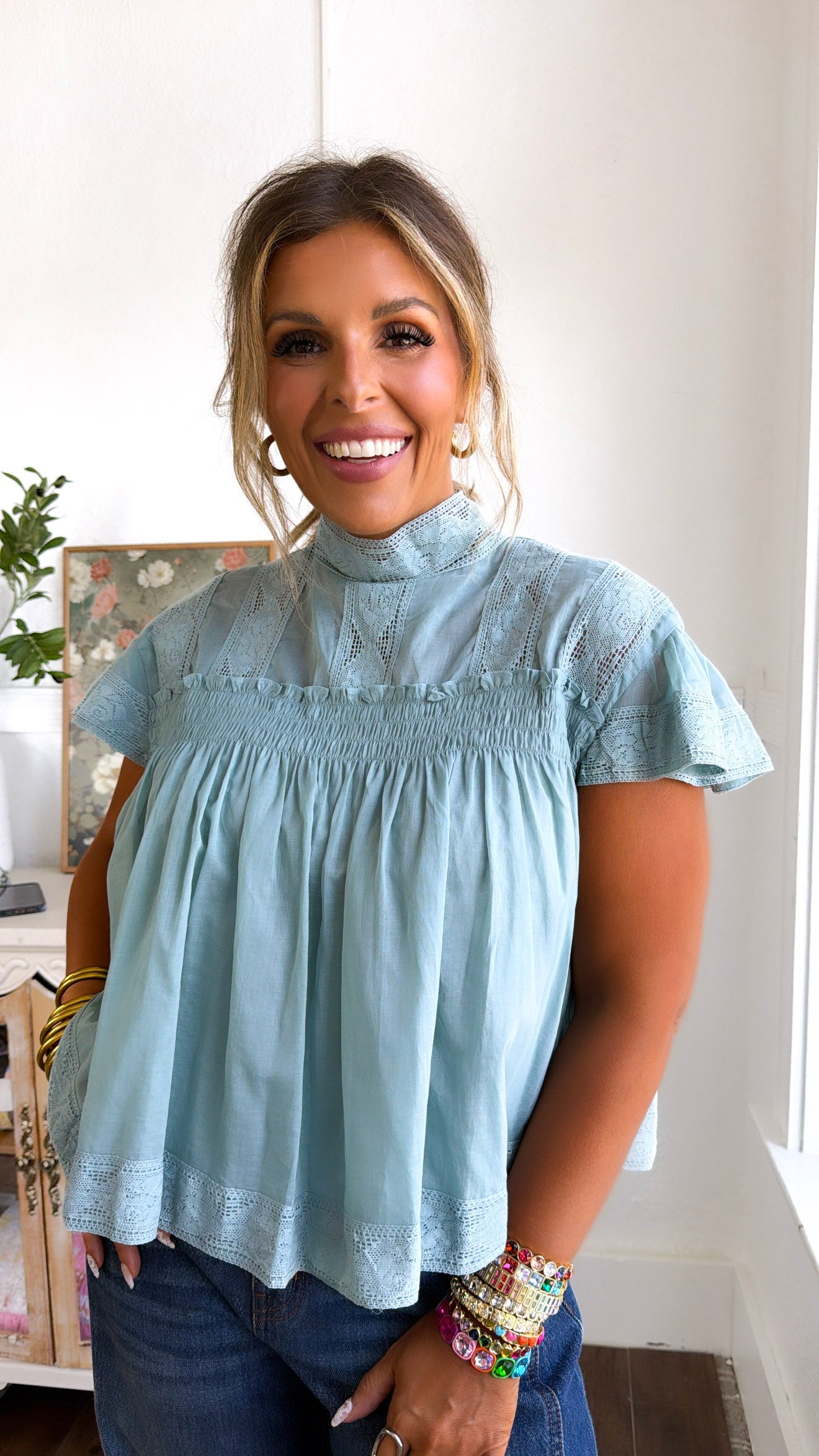 Open Winds Blouse, Seafoam