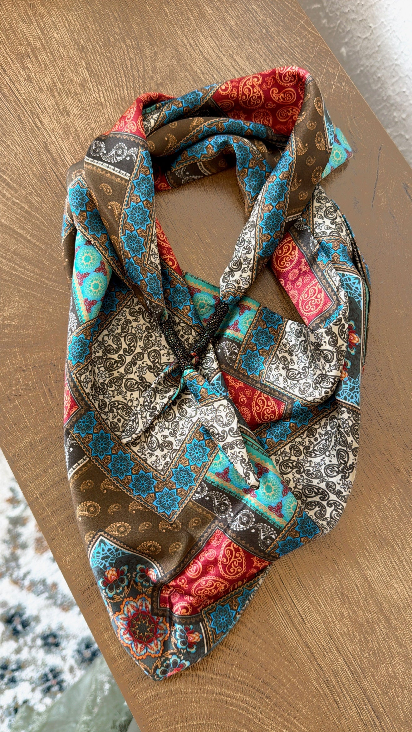 Accent Bandana Tie Necklace, Dark Multi
