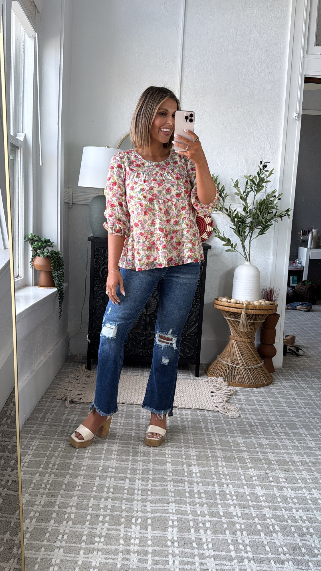 Betsey Floral Top, Ivory