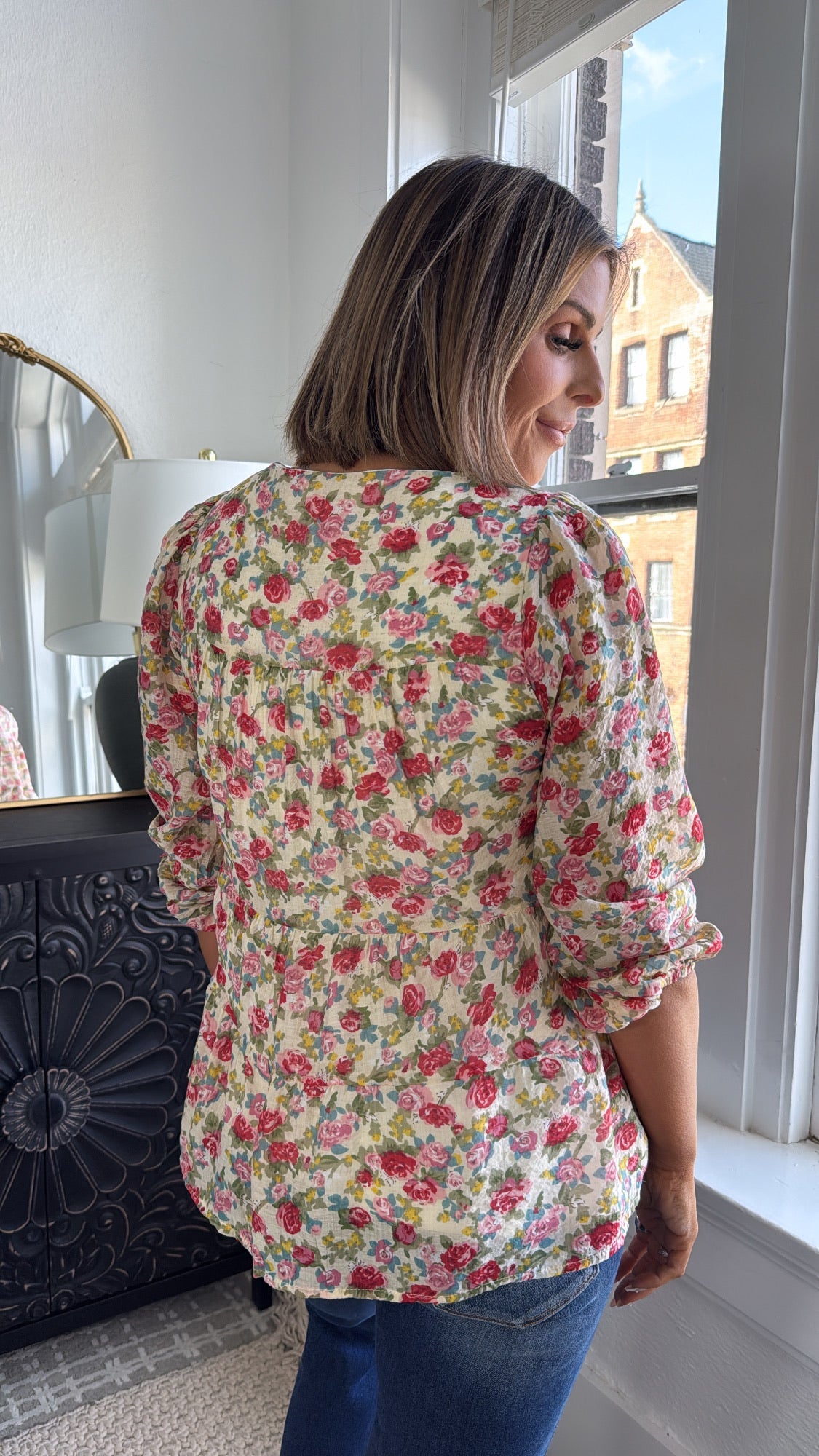 Betsey Floral Top, Ivory