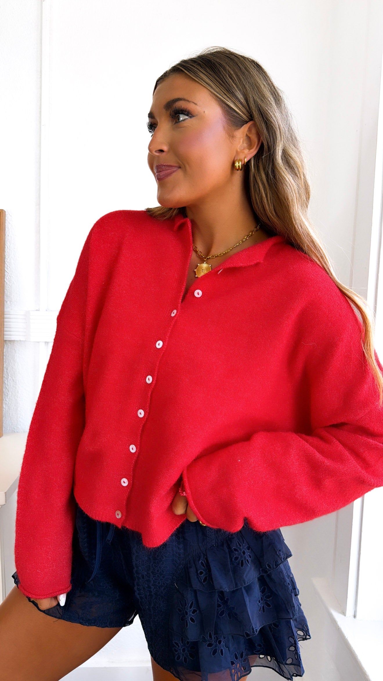Penelope Knit Cardigan, Red