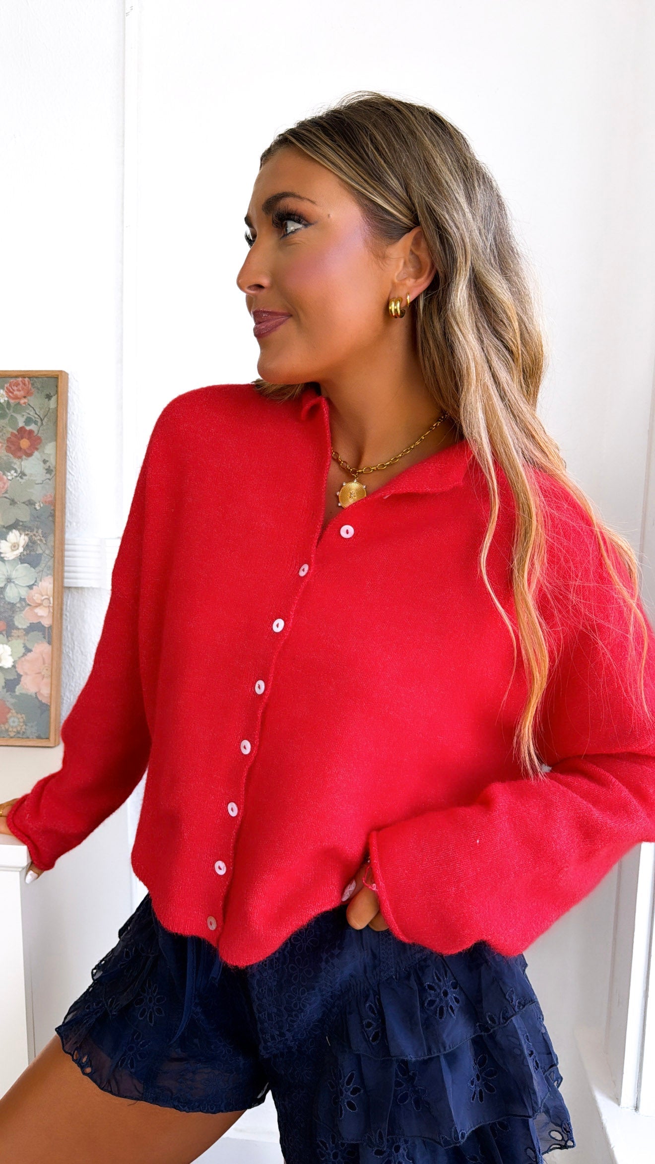 Penelope Knit Cardigan, Red