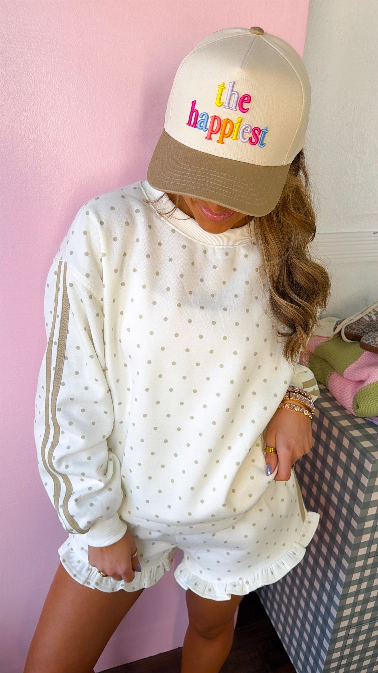 Polka Dot Two Piece Set, Cream/Taupe