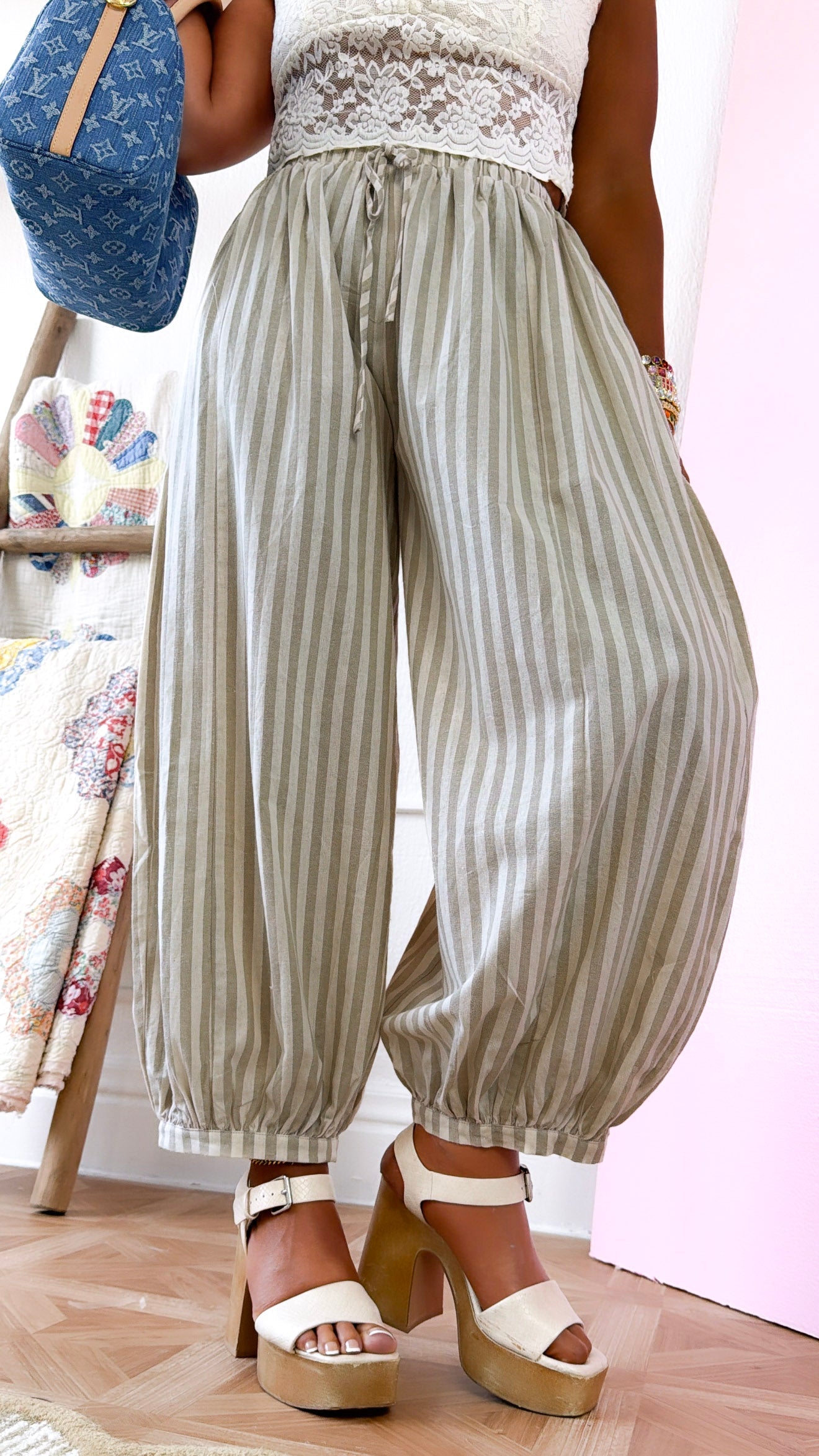 Modern Stripe Jogger Pants, Taupe