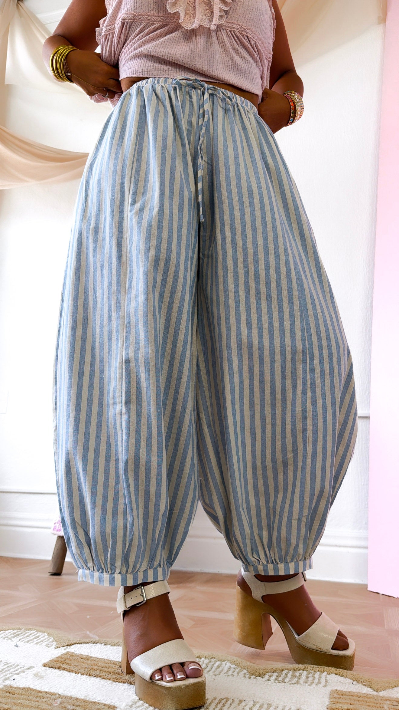 Modern Stripe Jogger Pants, Lt.Blue