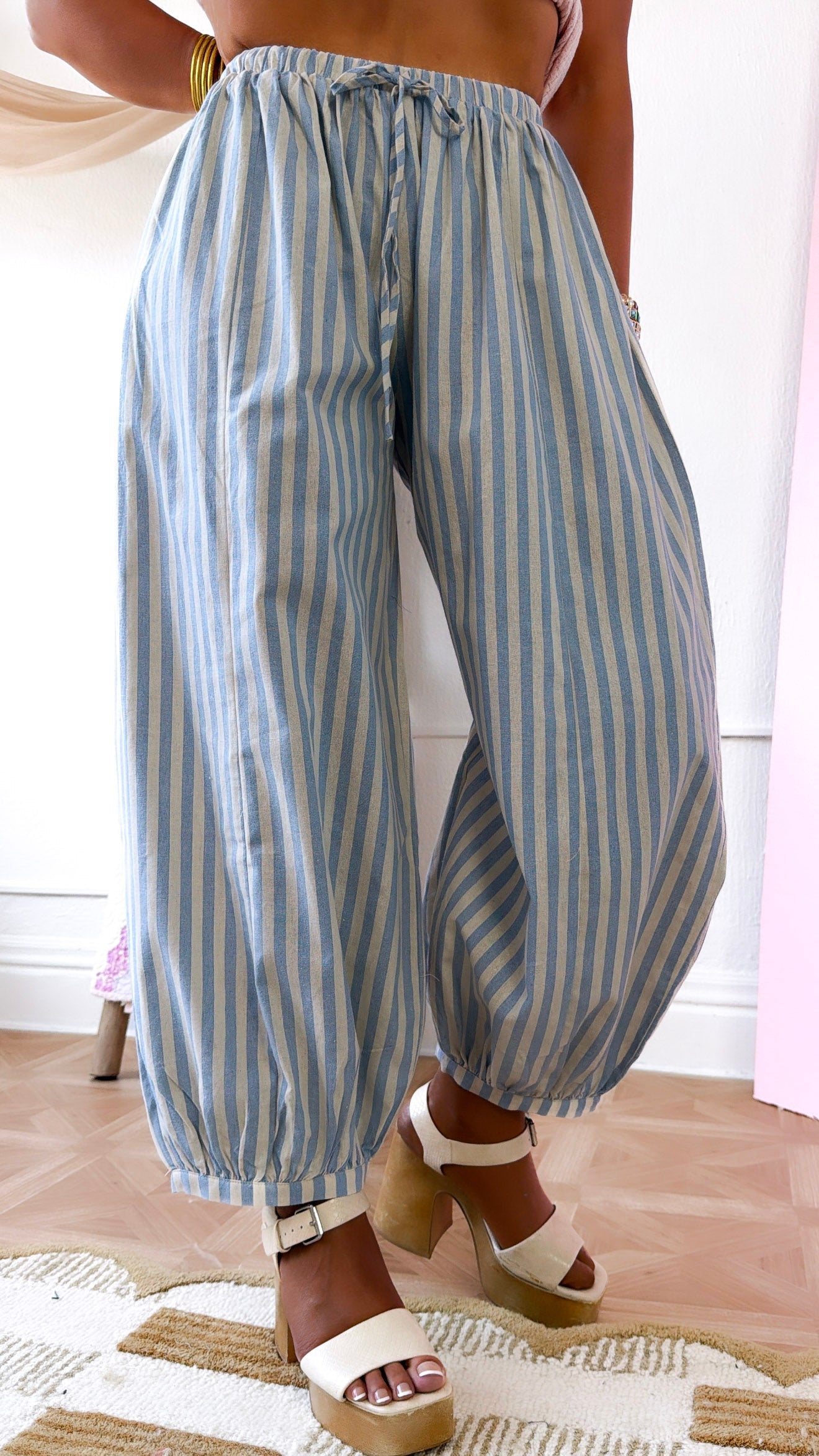 Modern Stripe Jogger Pants, Lt.Blue
