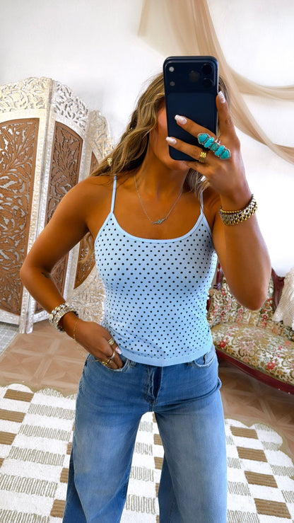 Black Polka Dot Strap Cami, Serene Blue