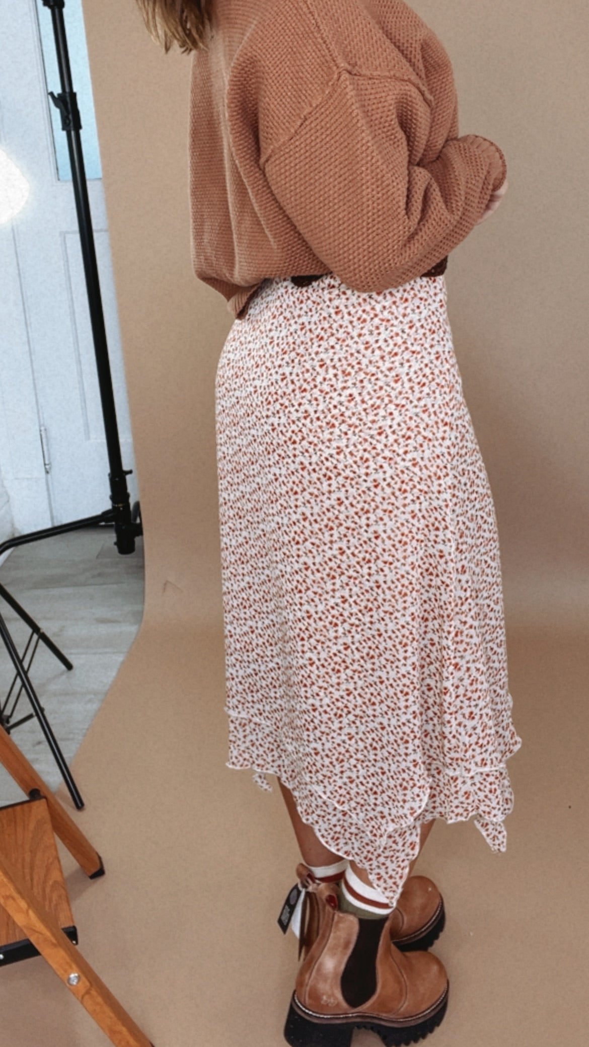 Garden Grace Floral Midi Skirt, Taupe