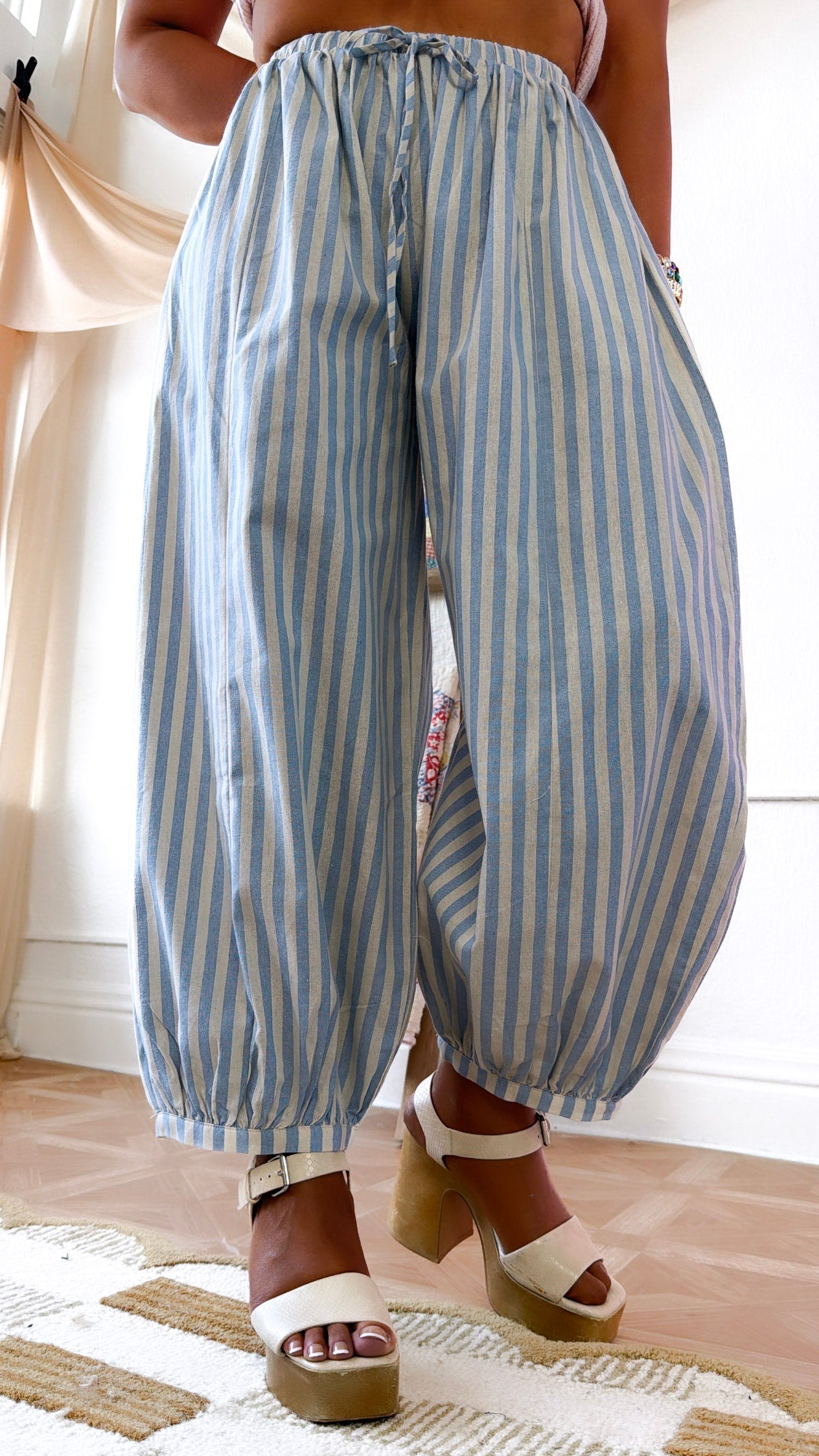 Modern Stripe Jogger Pants, Lt.Blue