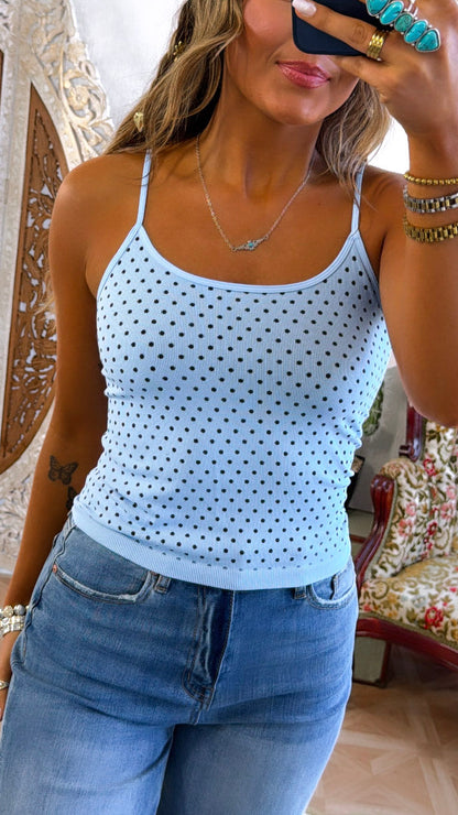 Black Polka Dot Strap Cami, Serene Blue