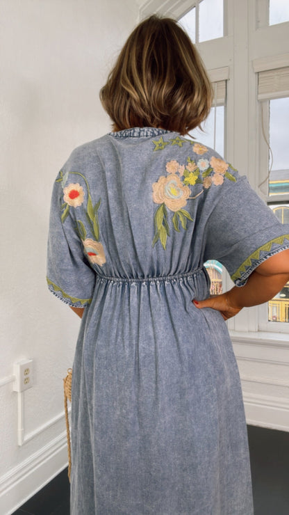 Chambray Stitch & Bloom Embroidered Maxi Dress, Denim