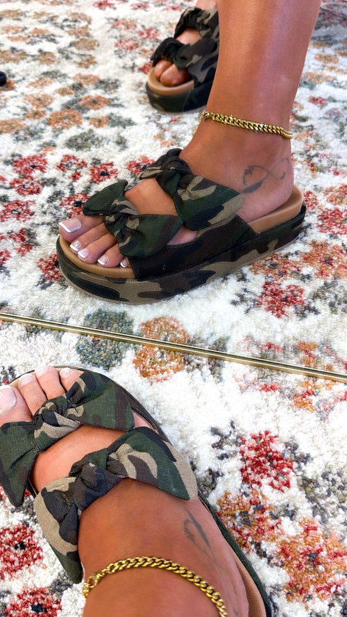 CORKYS: Knotty Slip On Sandals, Camo