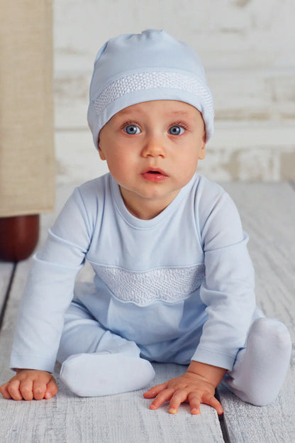Blue Hand Smocked Footie