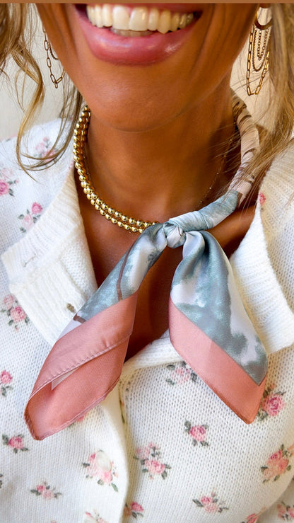 Half Bandana Wrapped Necklace, Peach Multi