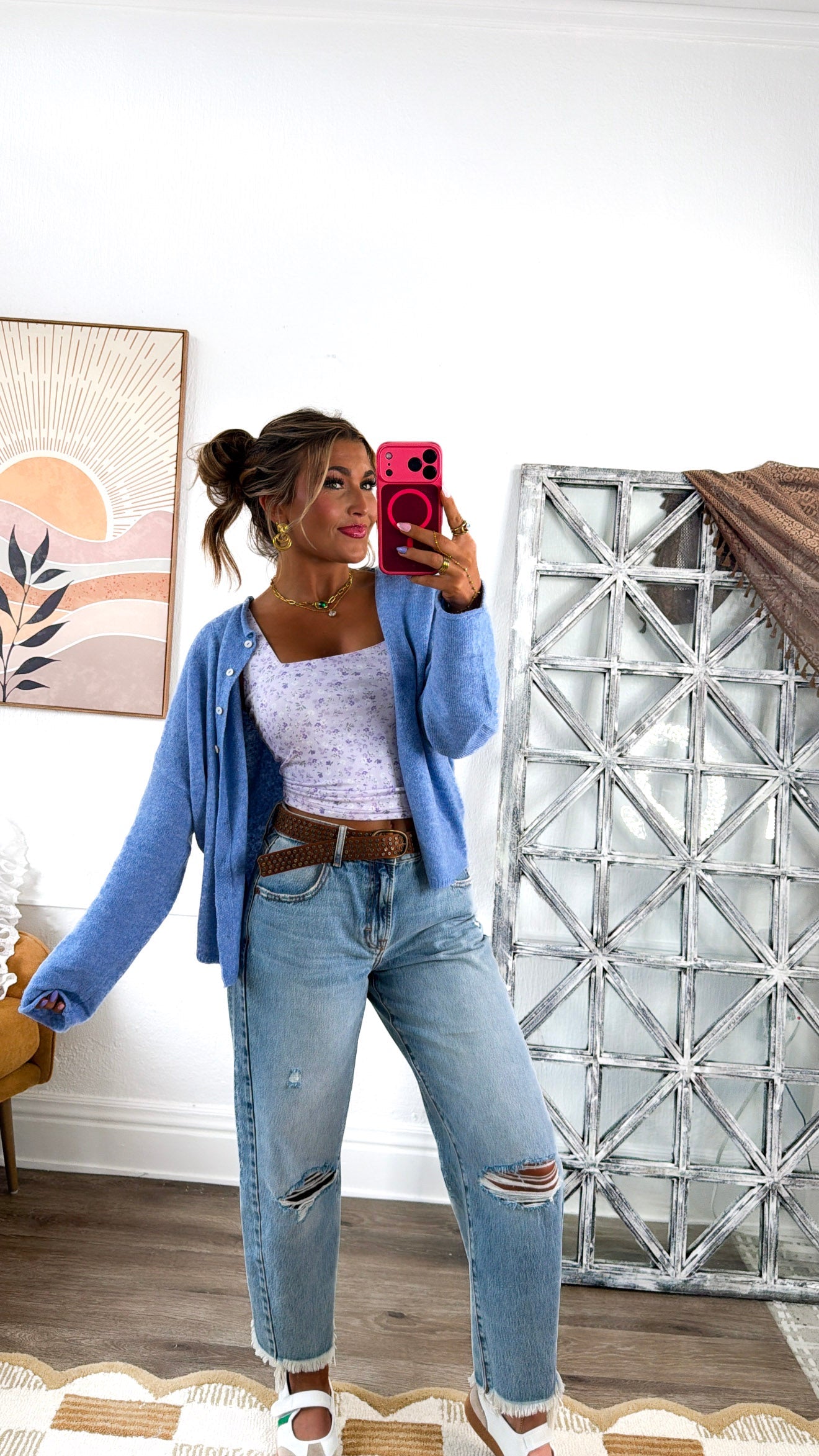 Penelope Knit Cardigan, Dusty Blue