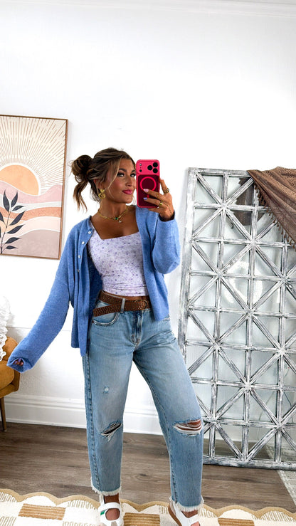 Penelope Knit Cardigan, Dusty Blue