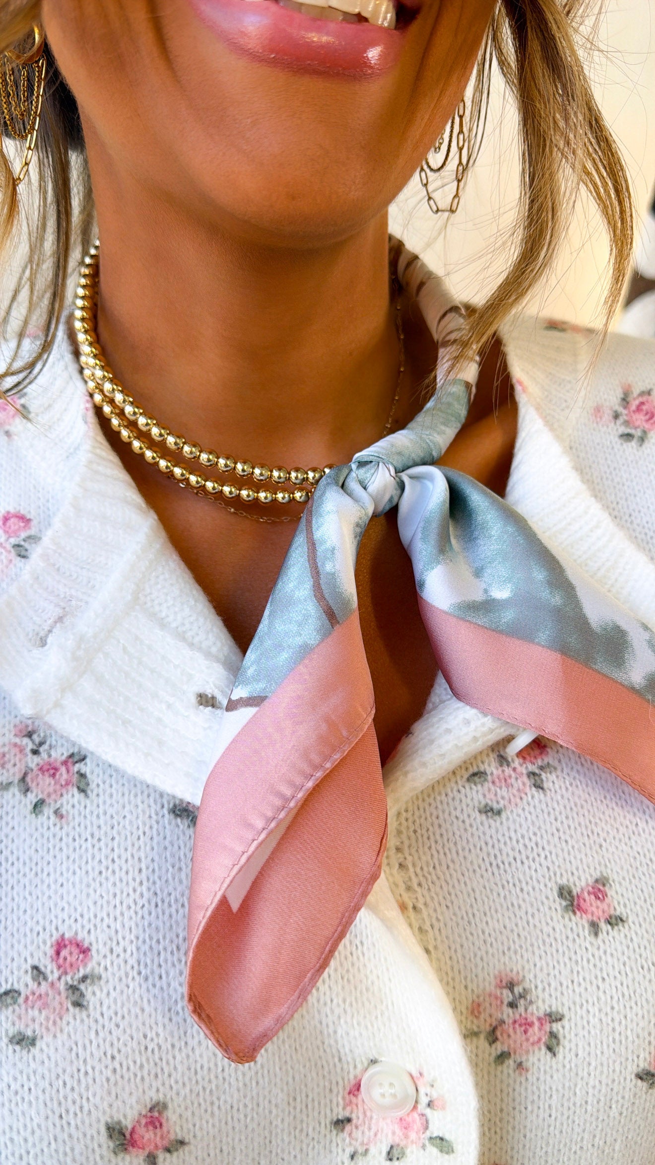 Half Bandana Wrapped Necklace, Peach Multi