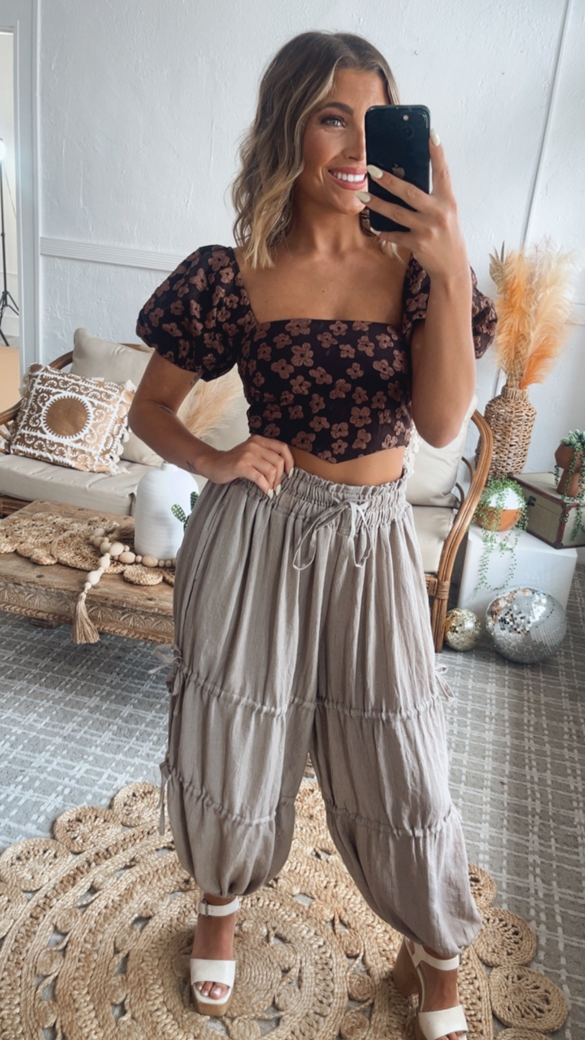 Ready or Not Balloon Sleeve Blouse, Brown