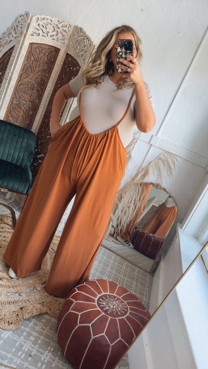 Head Over Heels Suspender Jumpsuit, Camel