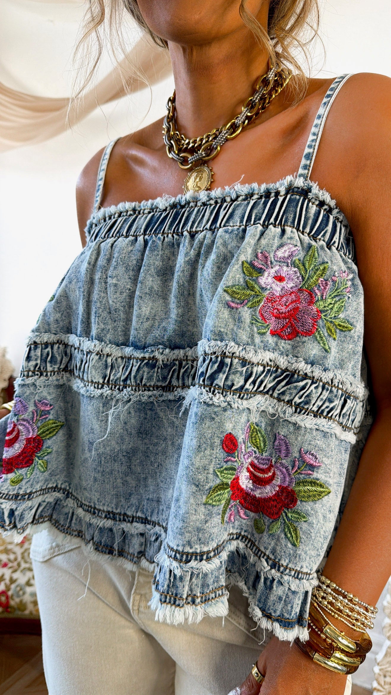 Country Rose Tank Top, Denim