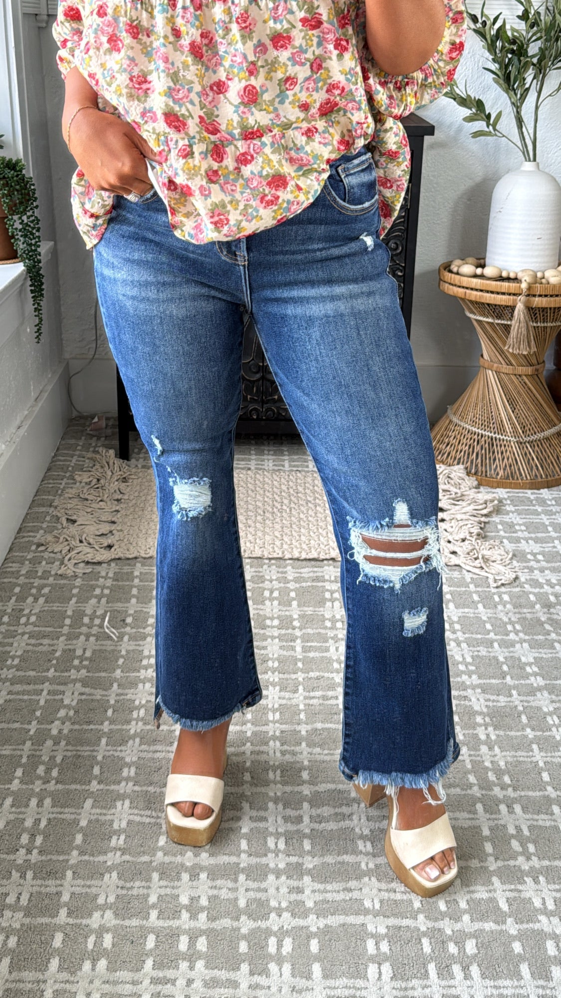 Corey Cropped High Rise Flare Jeans, Dark Risen
