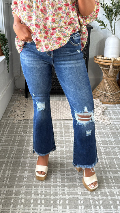 Corey Cropped High Rise Flare Jeans, Dark Risen