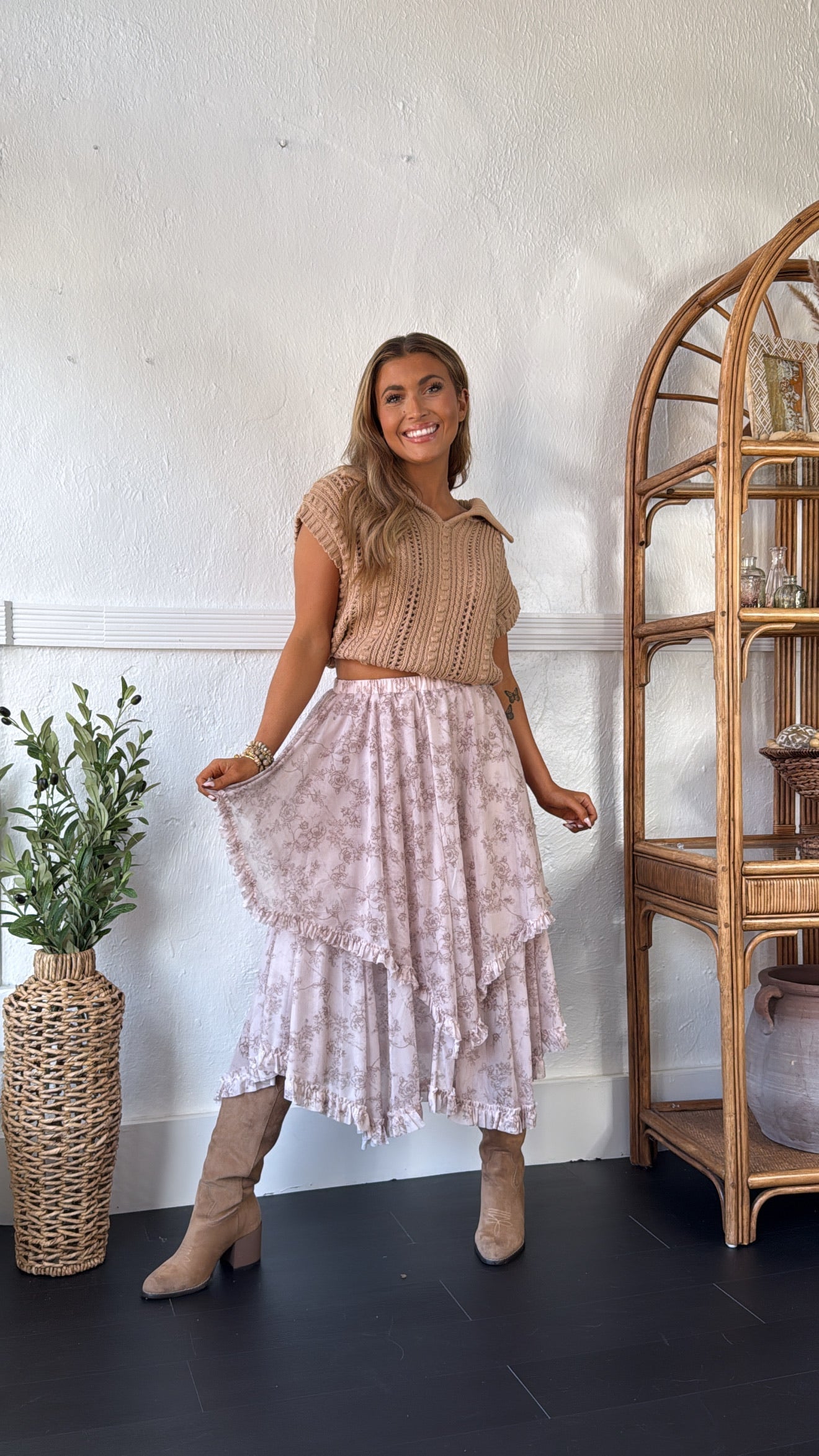 Hazel Bloom Maxi Skirt, Cream Multi