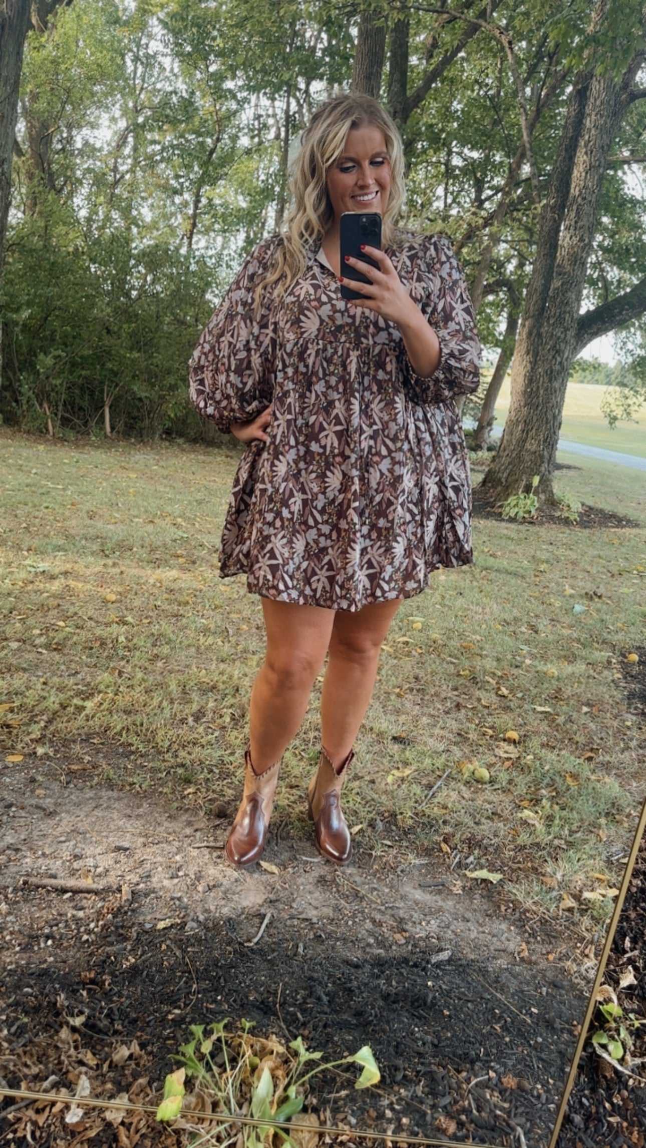 New & Now Floral Long Sleeve Mini Dress, Plum