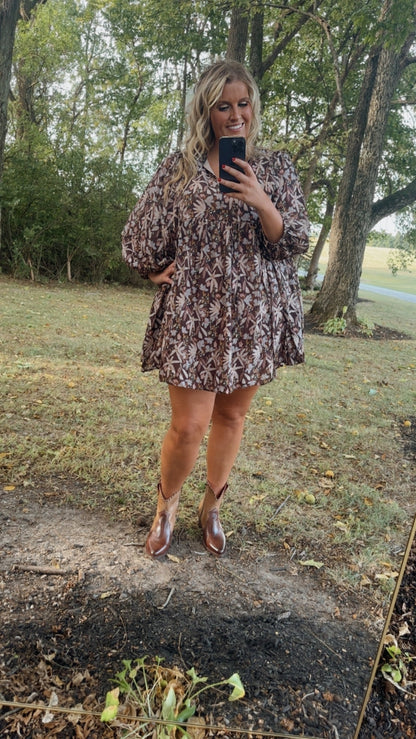 New & Now Floral Long Sleeve Mini Dress, Plum