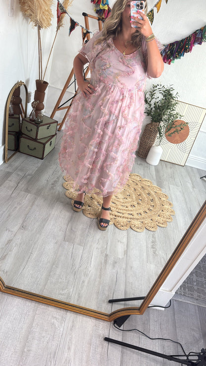 Floral Tulle Maxi Dress, Pink