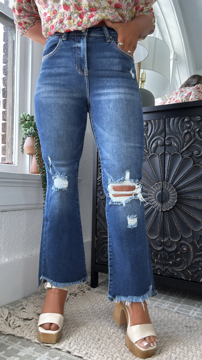 Corey Cropped High Rise Flare Jeans, Dark Risen