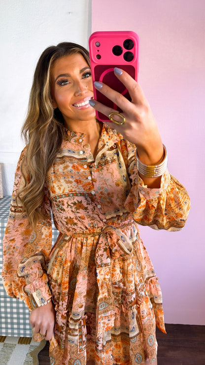 Daydream Patchwork Long Sleeve Mini Dress, Pink