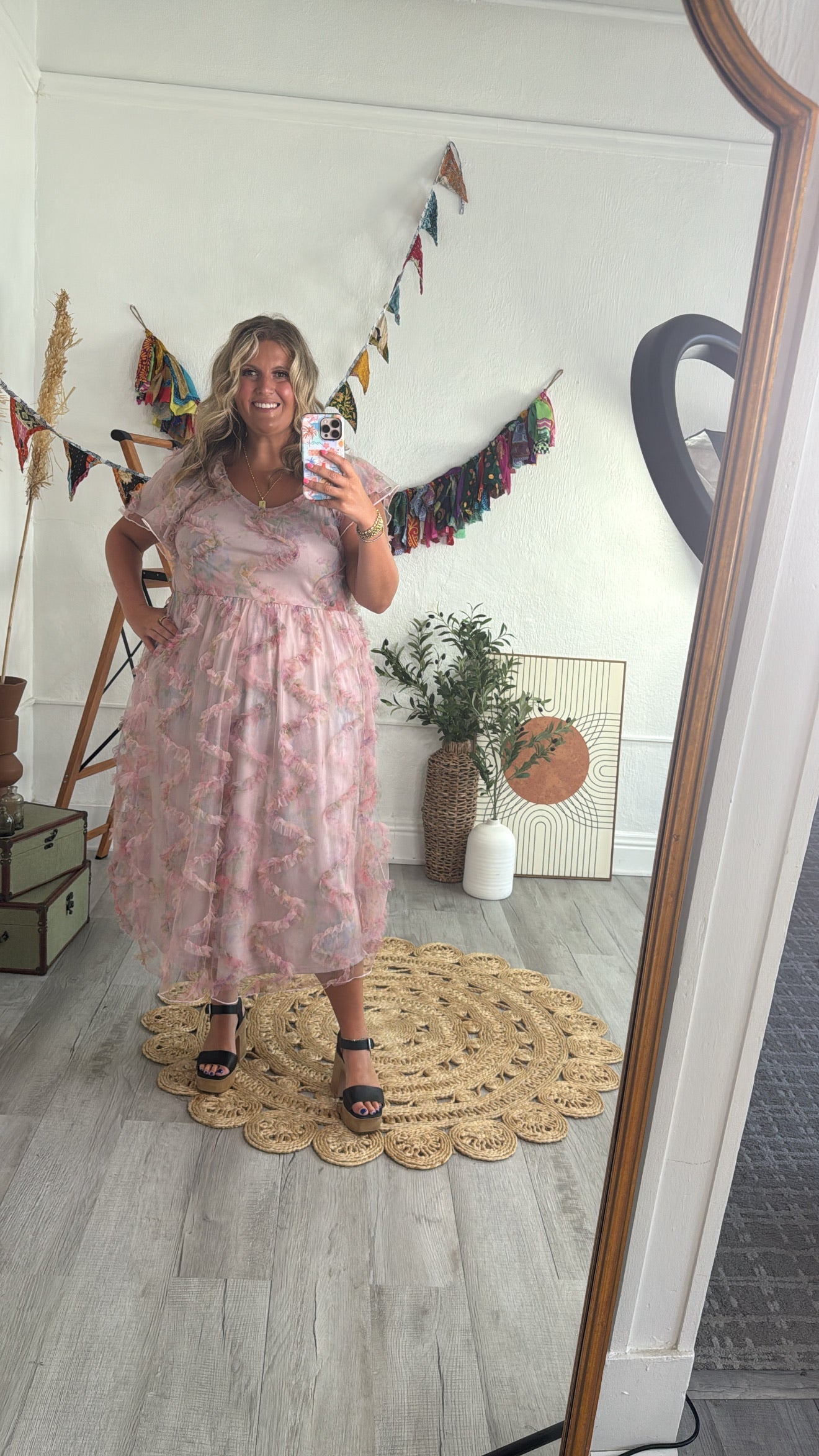 Floral Tulle Maxi Dress, Pink