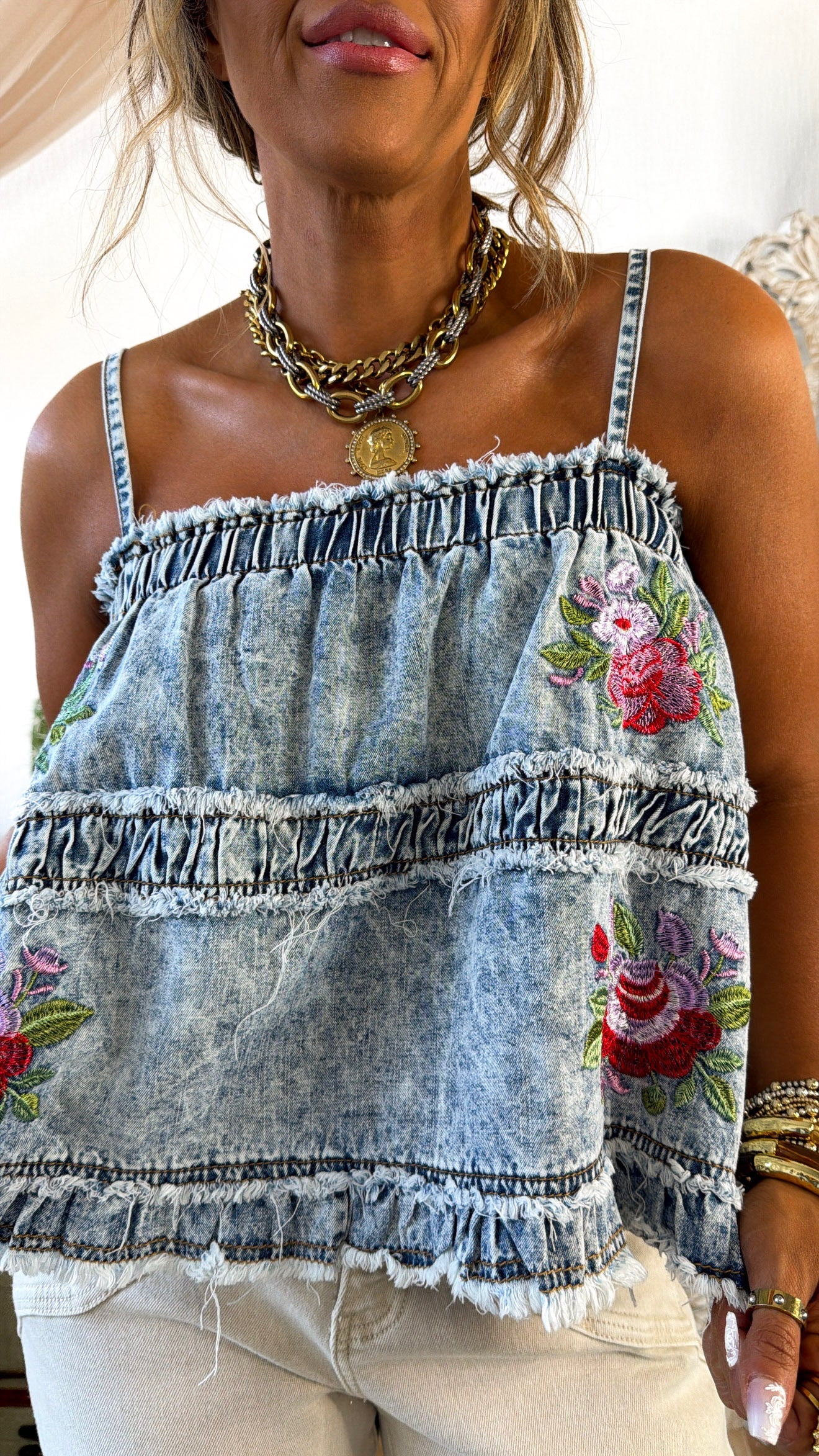 Country Rose Tank Top, Denim