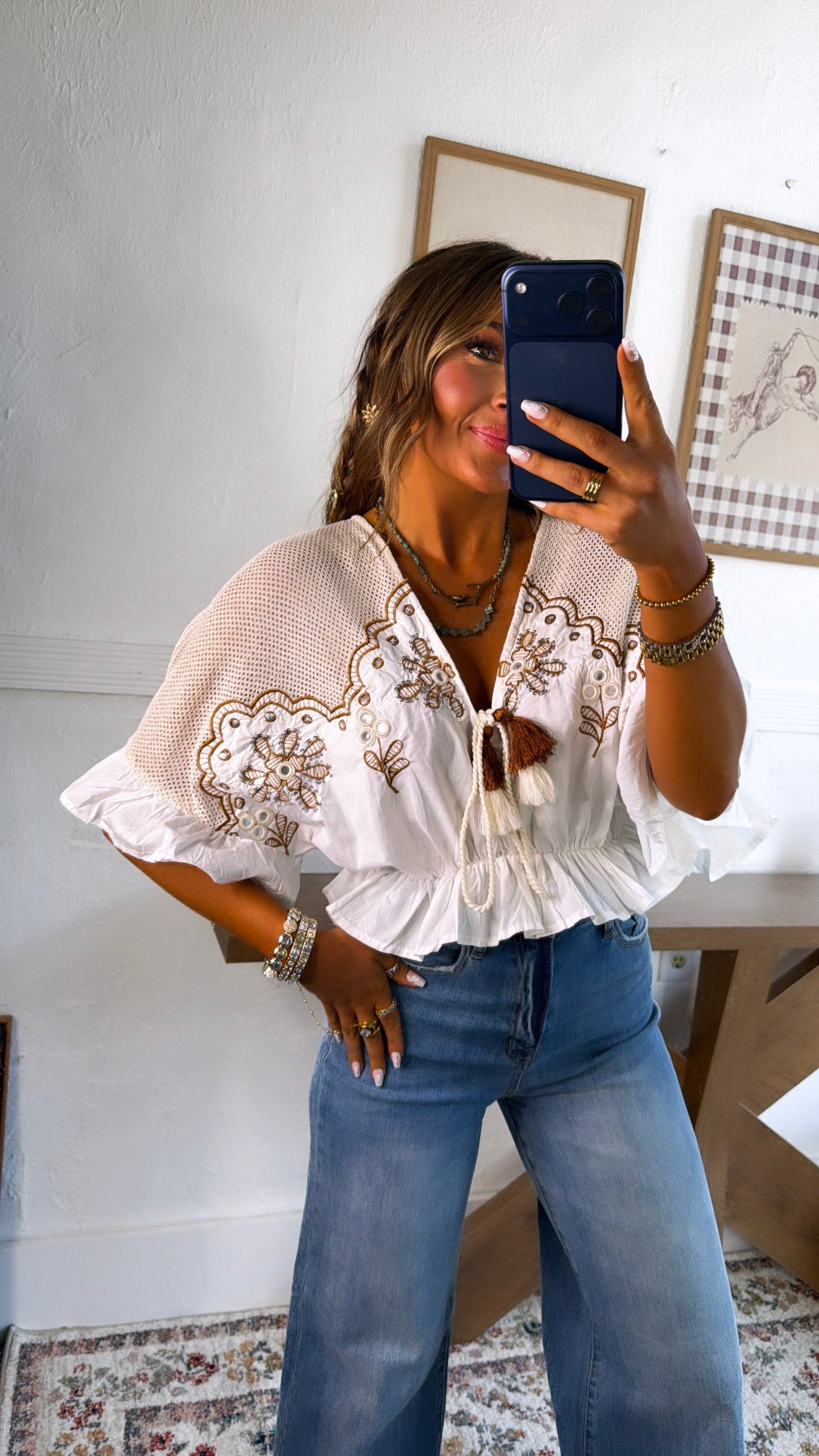 Dune Drift Cropped Blouse, Ivory