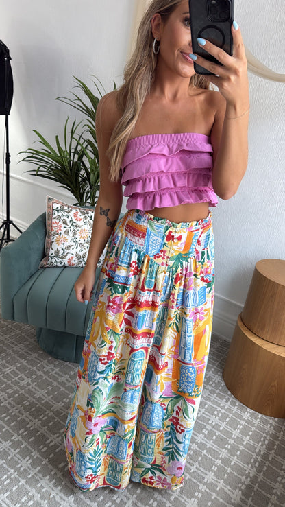 Layered Ruffled Tube Top, Crocus Pink