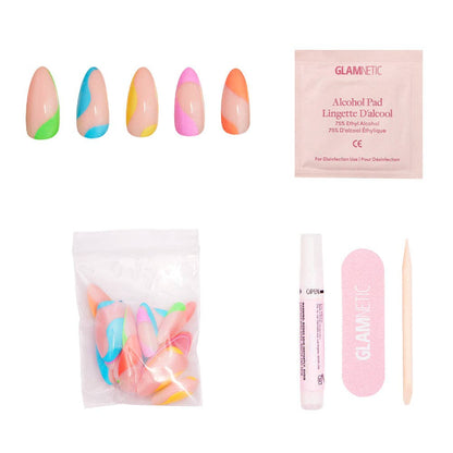 Rainbow Puff Press-On Nails |Medium Almond Multicolor Summer