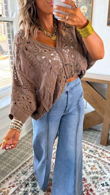 Driftwood Crochet Top, Powder Cocoa
