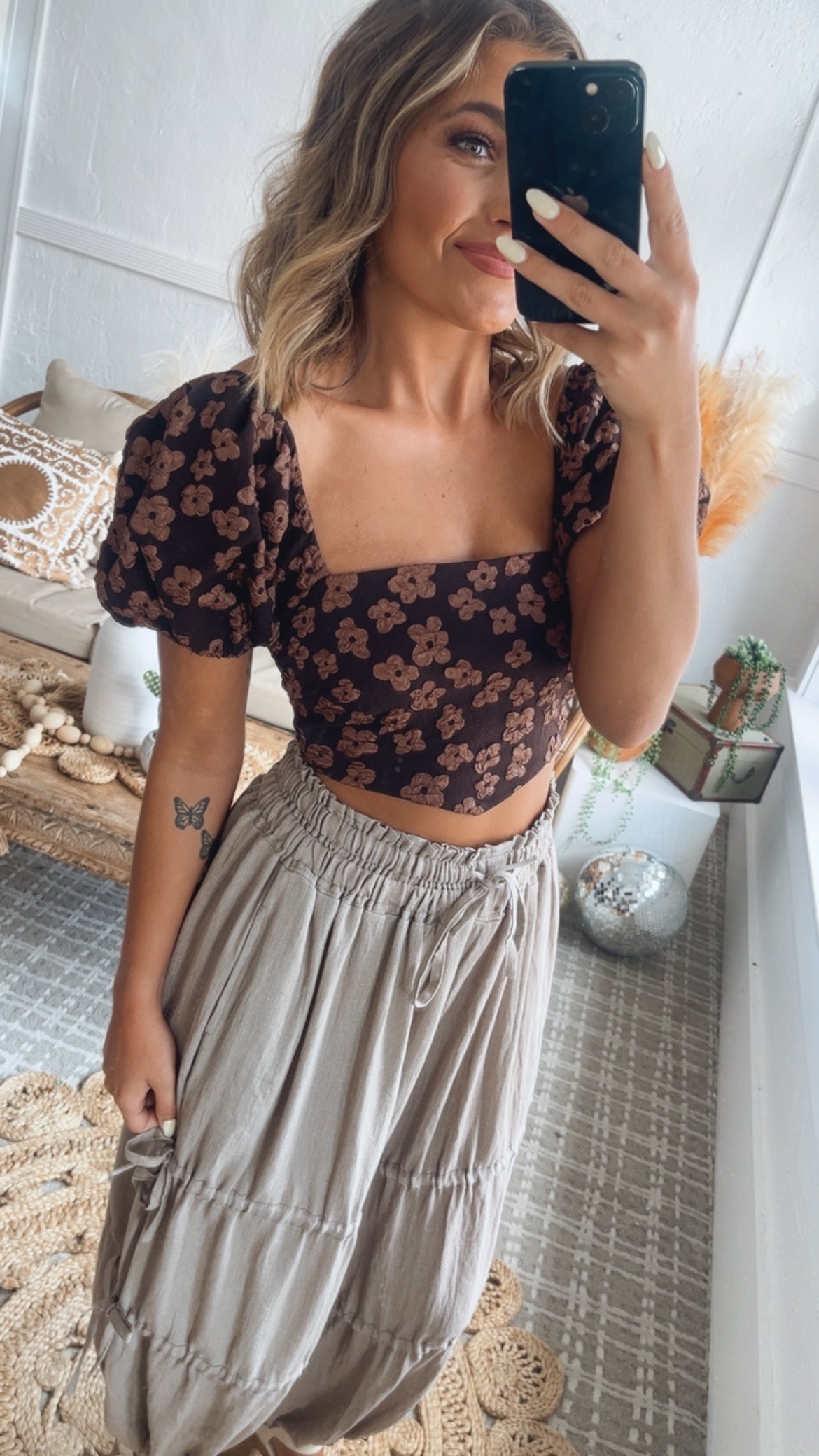 Ready or Not Balloon Sleeve Blouse, Brown