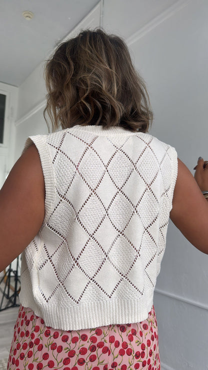 Cherry Darling Printed Vest, Cream