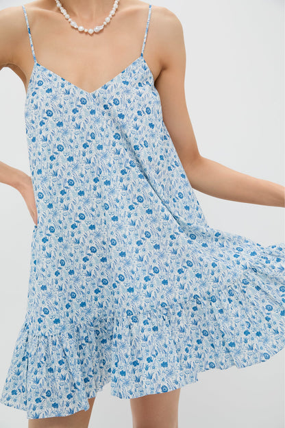 Blue & White Ditsy Floral Bayberry Mini Dress