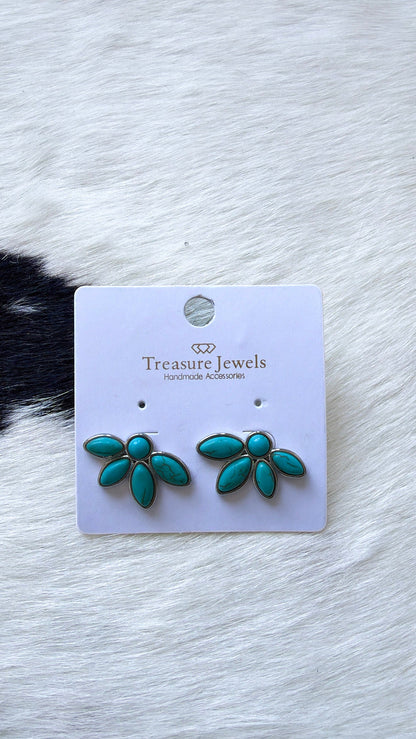 Half Turquoise Flower Silver