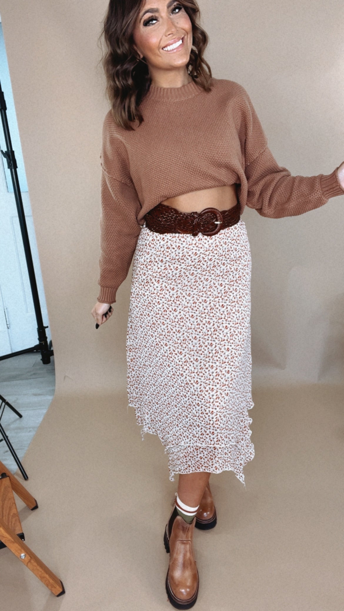 Garden Grace Floral Midi Skirt, Taupe