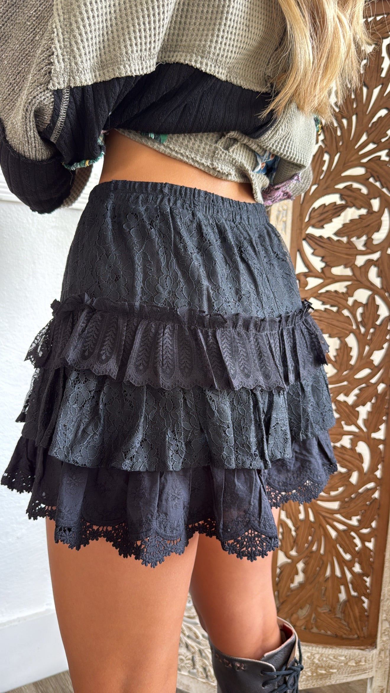 Poppy Lace Tiered Skort, Black