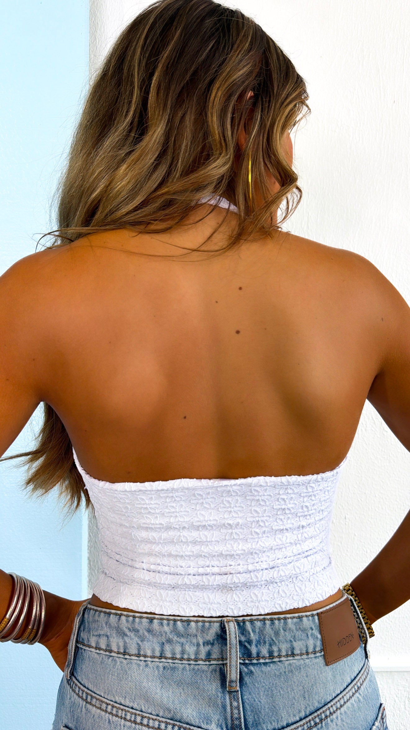Floral Lace Halter Top, White