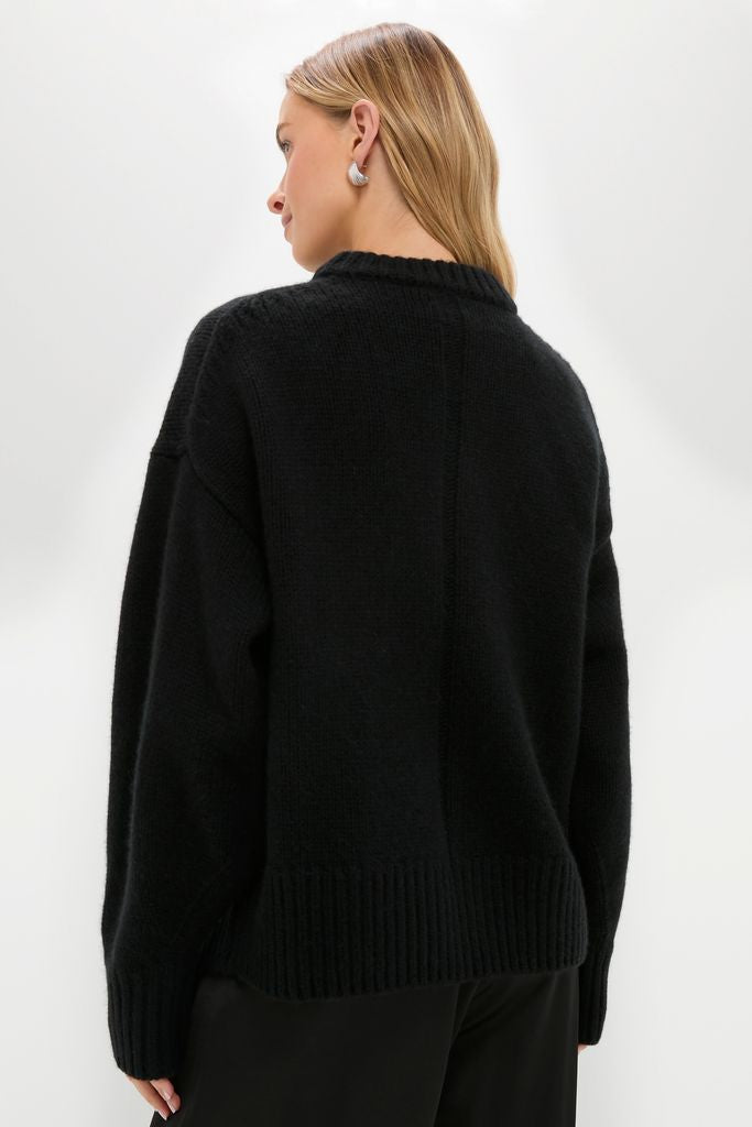 Black Genevieve Cashmere Wool Blend Crewneck Sweater