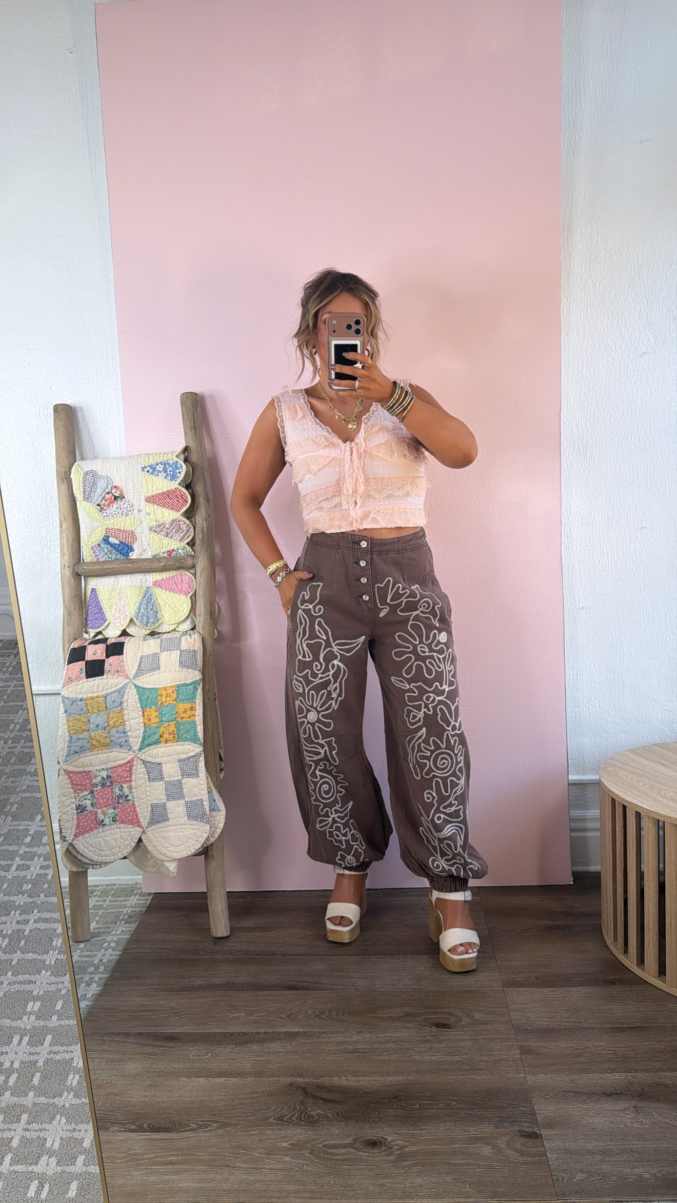 Bliss Beauty V Neck Ruffle Sleeve Top, Blush